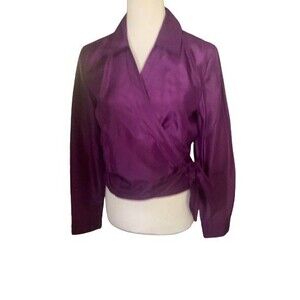 New Classiques Entier Purple Silk Long Sleeve Waist Tie Blouse Size 12